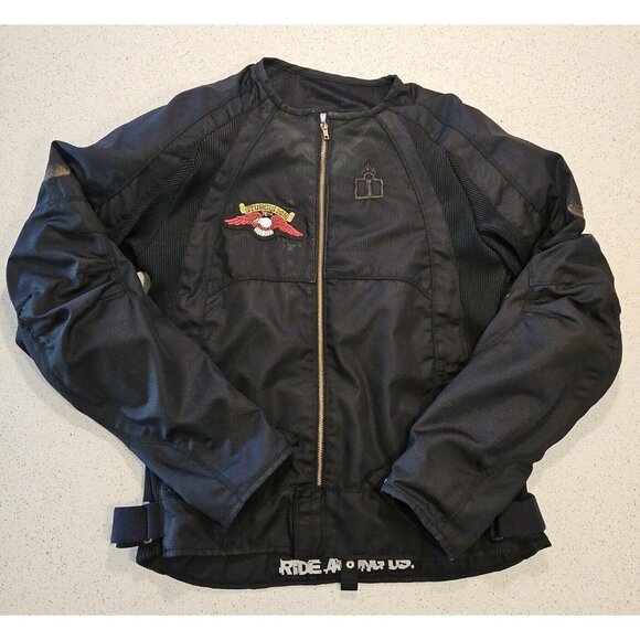 Icon Motorcycle Merc Jacket Womens XL Black Armored Padded Midweight Sturgis - Picture 3 of 16